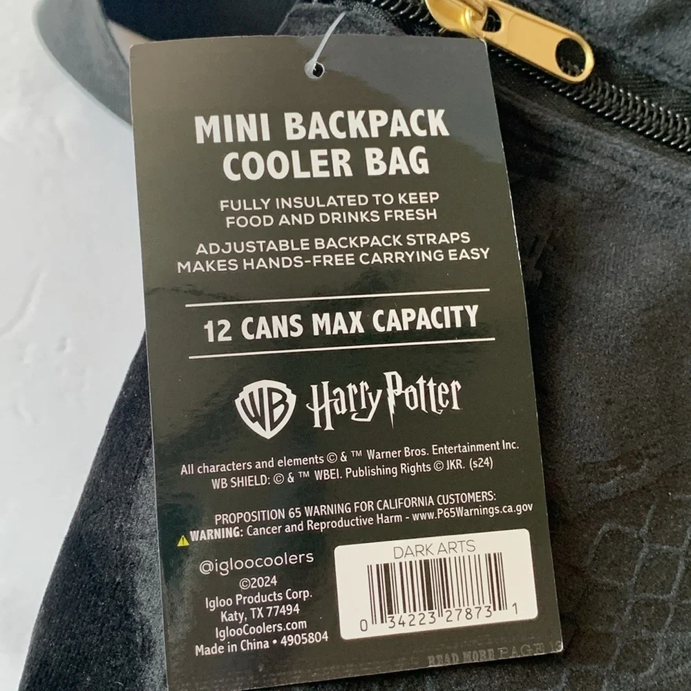 Harry Potter Backpack Cooler Black Velvet Insulated Convertible Dark Arts NWT